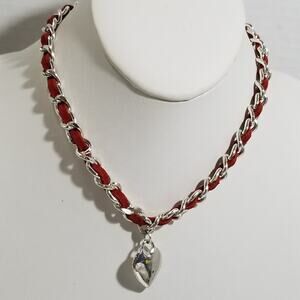 Arizona silver tone and red leather necklace heart 1.1932